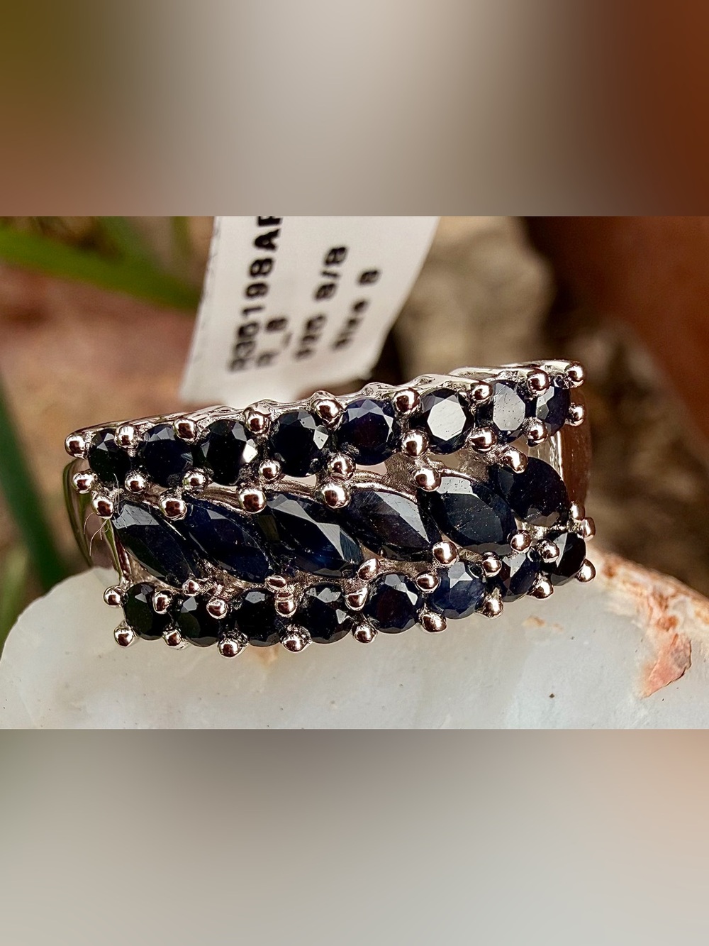 1.52 CTW Black Sapphire Sterling Silver Ring Size 8 Marquise Statement